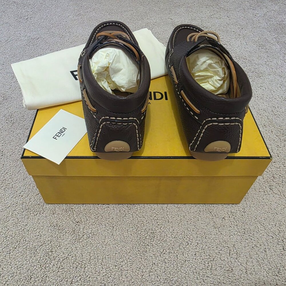 Fendi Deck Brown Leather Logo Boat Shoes Loafers Men’s Size 8 / US 9 NIB - Picture 3 of 8